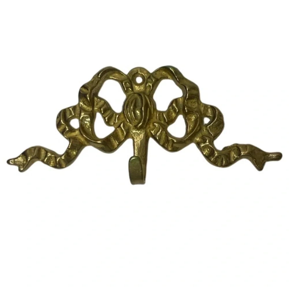 Vintage Brass Hooks Ornate Gold Bow Brass Hardware Grand Millennial Regencycore